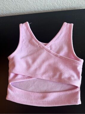 Roxy Light Pink Ribbed Cropped Tank with Logo Button
